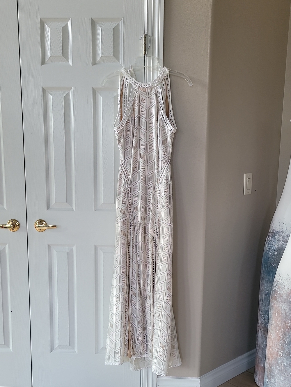 Ivory Lace Maxi Dress - Geometric Crochet Detail